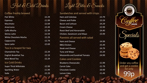 Chọn màu tối cho thiết kế menu quán cà phê theo phong cách Âu